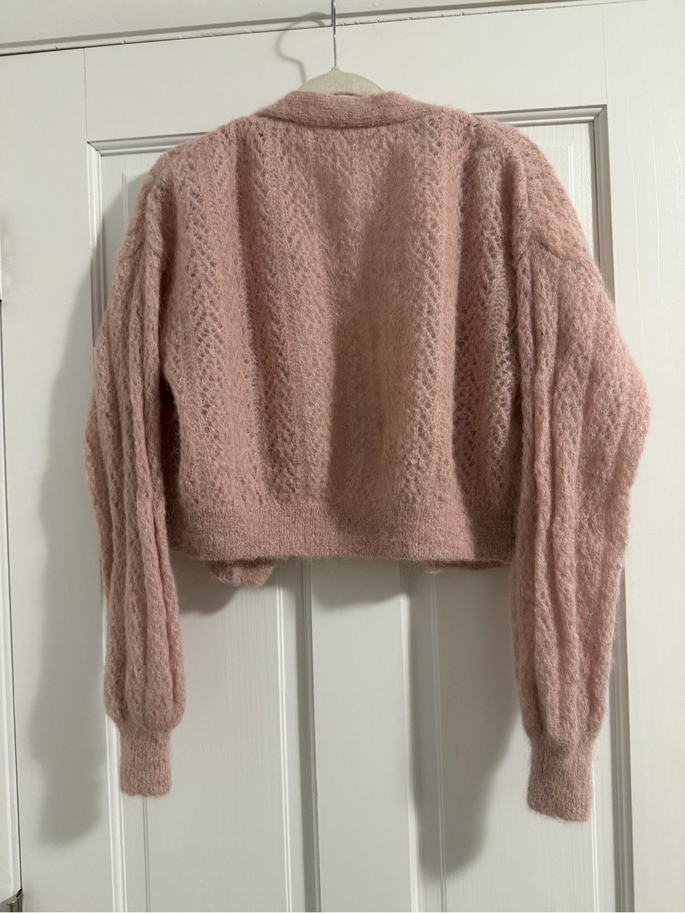 Free People Blush Pink Cropped V-Neck Button Cardigan SX - Picture 4 of 5